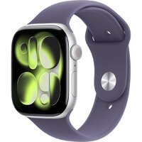 Apple Watch Series 11 46 мм (алюминиевый корпус, серебристый/фиолетовый туман, спортивный силиконовый ремешок S/M)